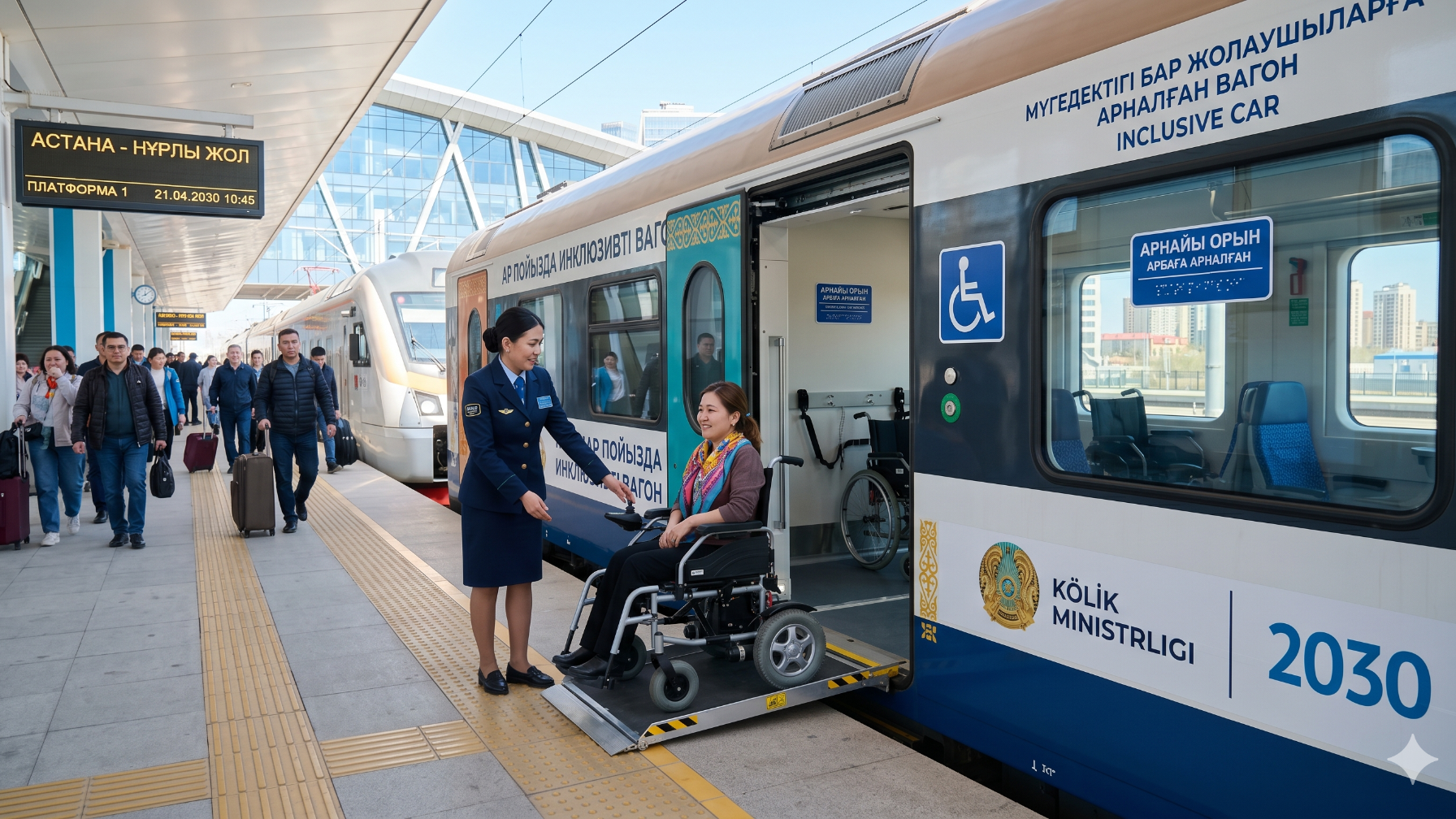 Лифты, пандусы и спецвагоны: министр Сауранбаев доложил о доступности инфраструктуры