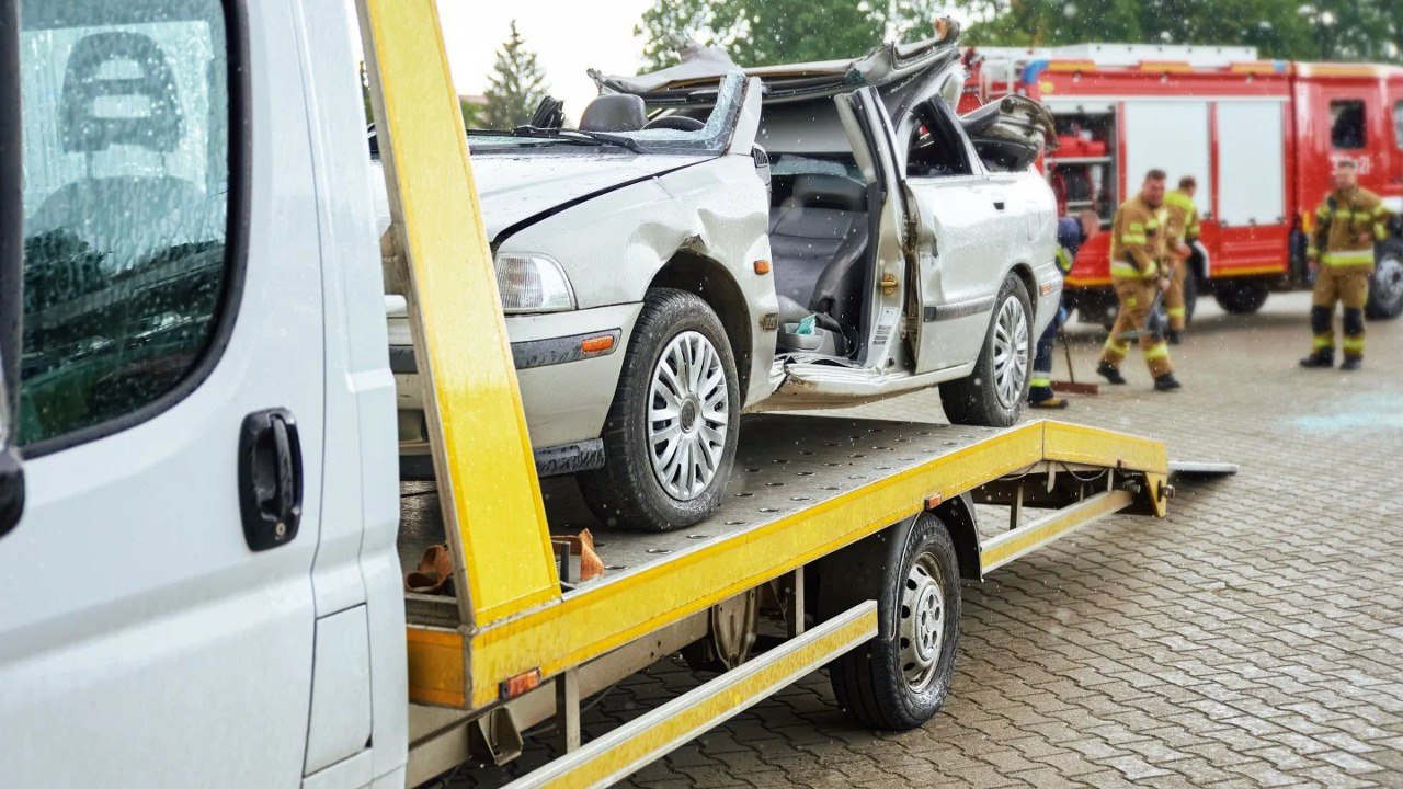 Алматыда автокөлік басқа көлікті сүйреп келе жатқан эвакуаторға соғылды
